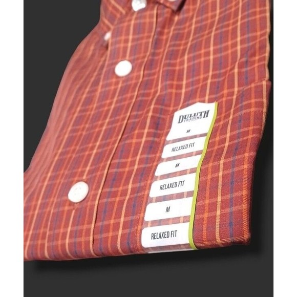 Duluth Trading Co Medium Mens Red Checkered Wrinklefighter Long Sleeve Shirt NEW - Picture 5 of 11